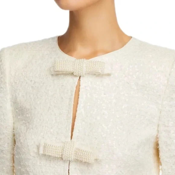 cream boucle diamante bow mini dress Cream Boucle Bandeau Mini Dress  self-portrait-US
